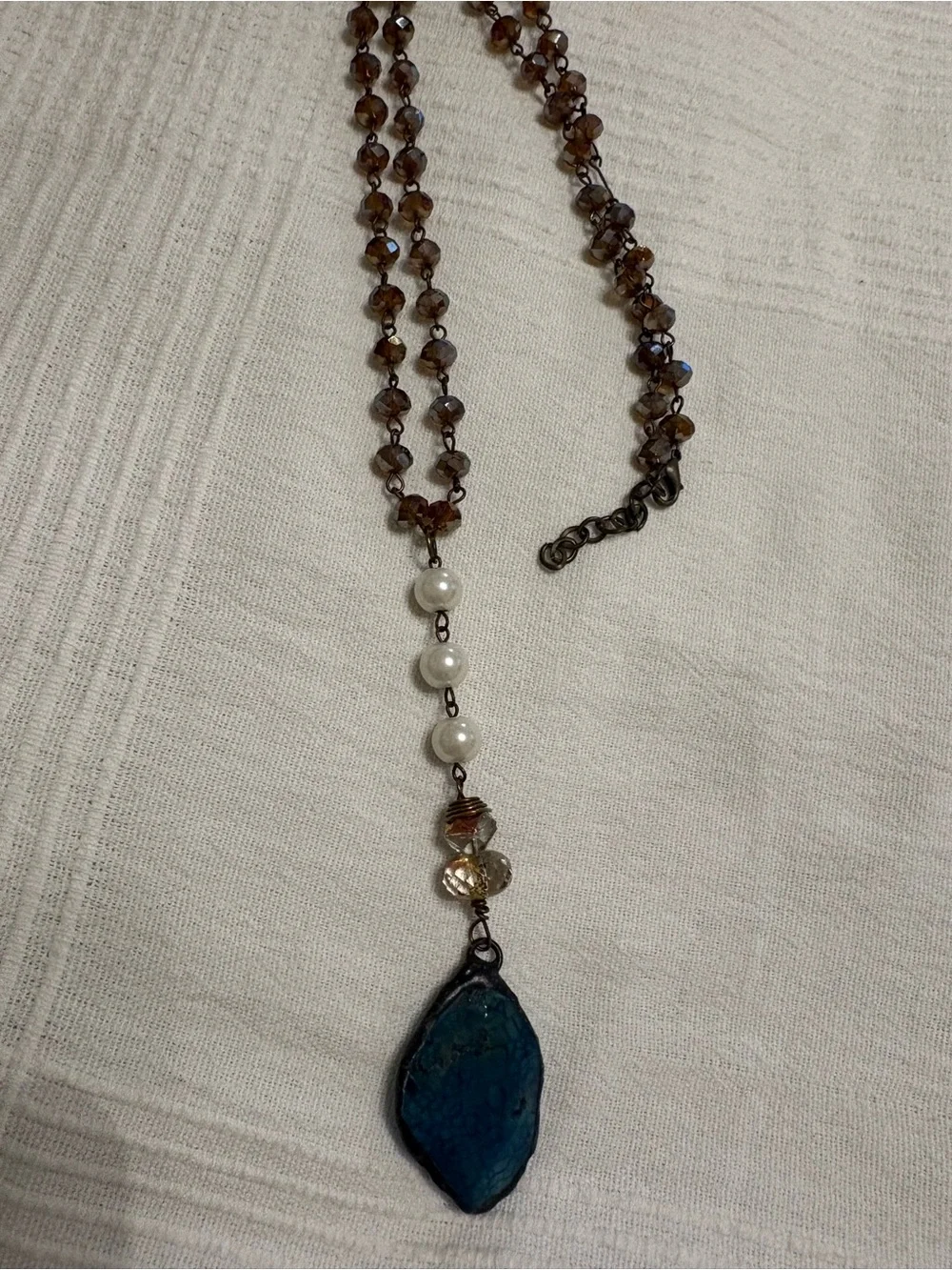 Blue Stone Pendant Necklace with Pearl Accents - Women Jewelry